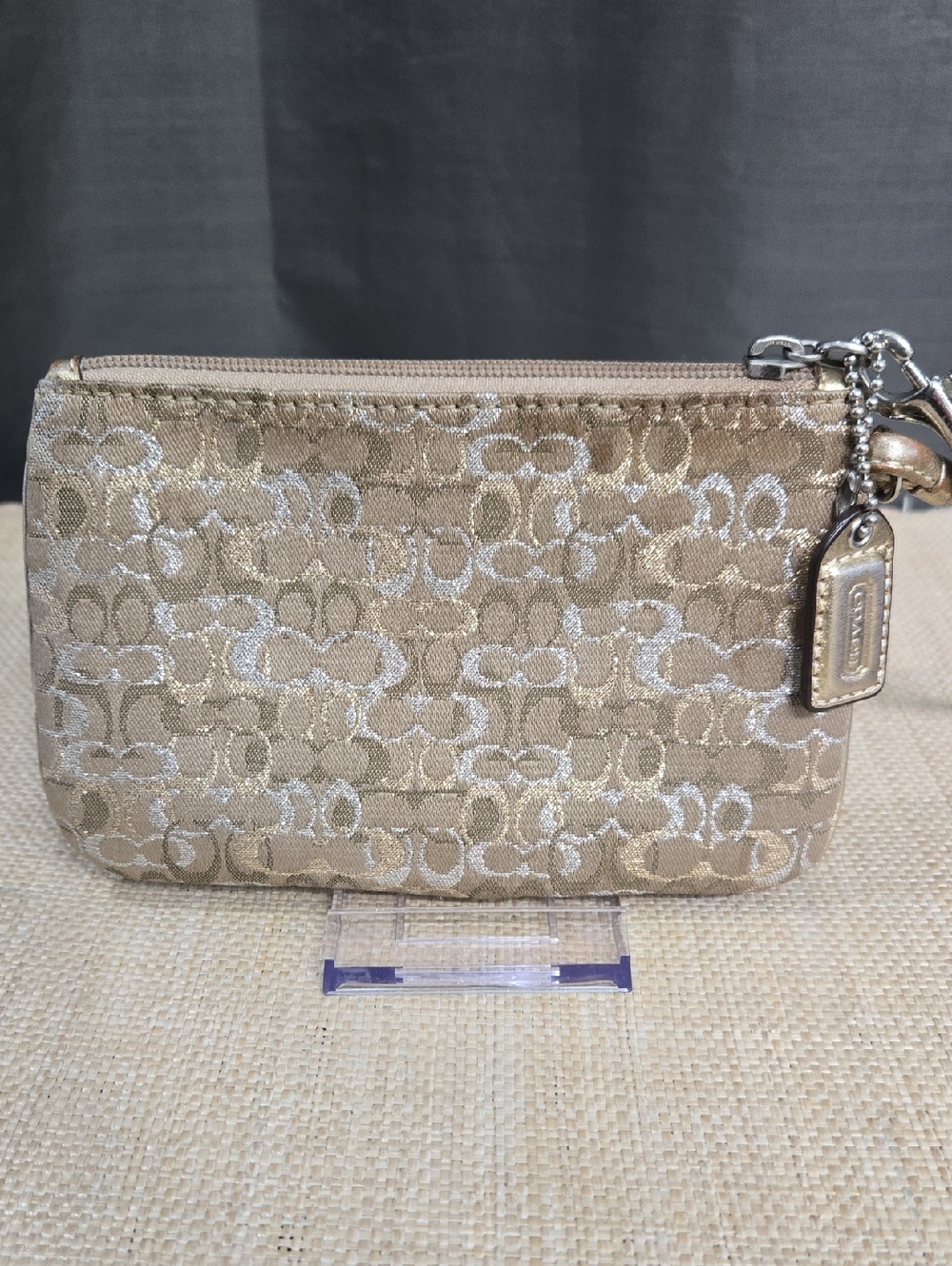 Coach Metallic Gold Signature Jacquard Wristlet